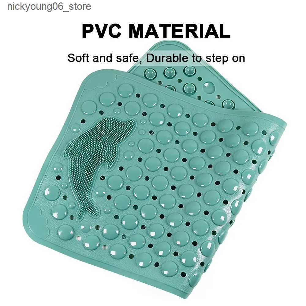 Non-Slip Bath Mats Silicone World Bathroom Anti-skid Mats PVC Shower Anti Fall Foot Mat Dolphin Massage Suction Cup With Drain Hole Floor Mat L240910