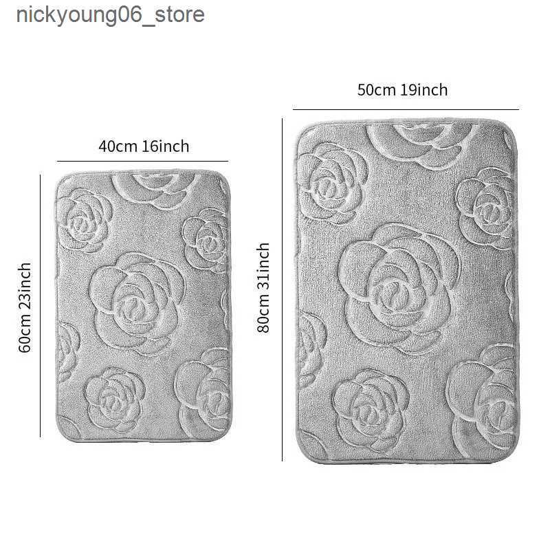 Non-Slip Bath Mats Rose Bath Mat Bathroom Rug Quick Dry Non Slip Area Mat Coral Fleece Bath Floor Mat Soft Absorbent Washable Carpet Shower Doormat L2