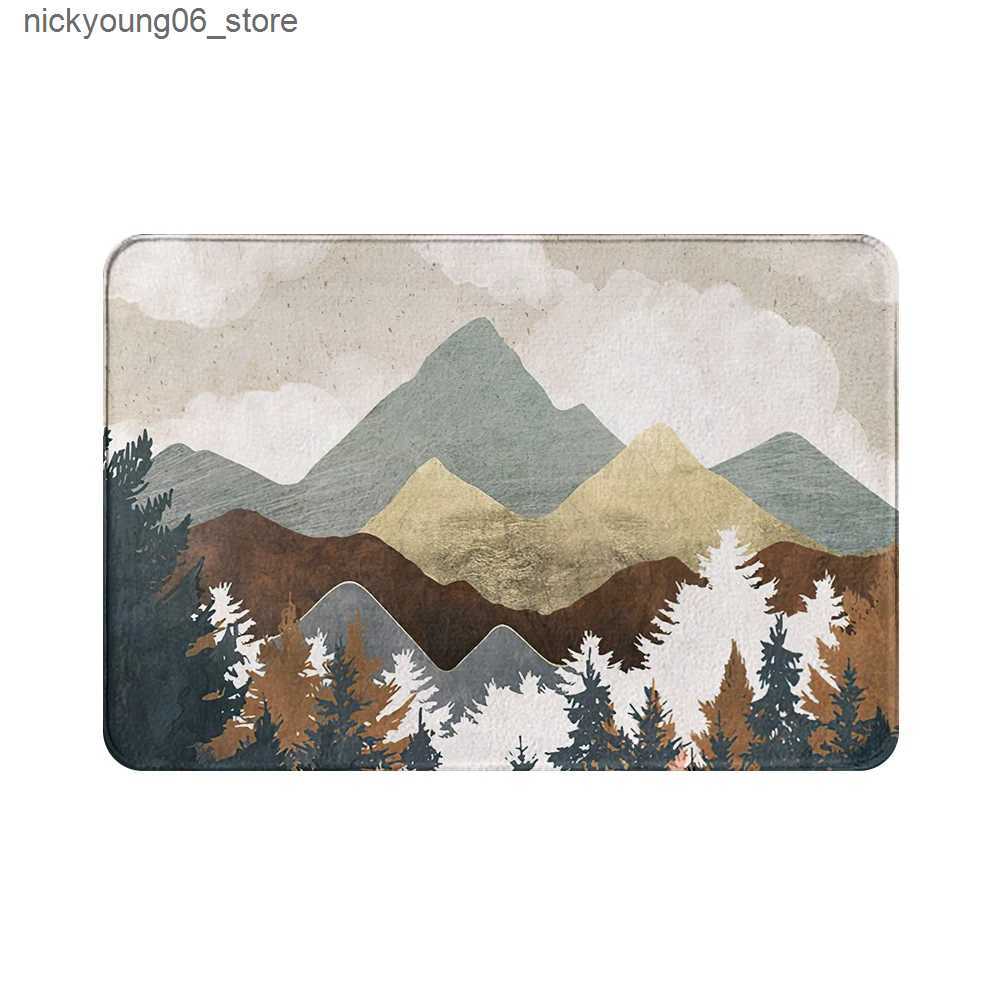 Non-Slip Bath Mats Mountain forest printing Doormat Kitchen carpet Entrance door mat bathroom mat Carpet in the bedroom Lounge Rug Home Decor L240910