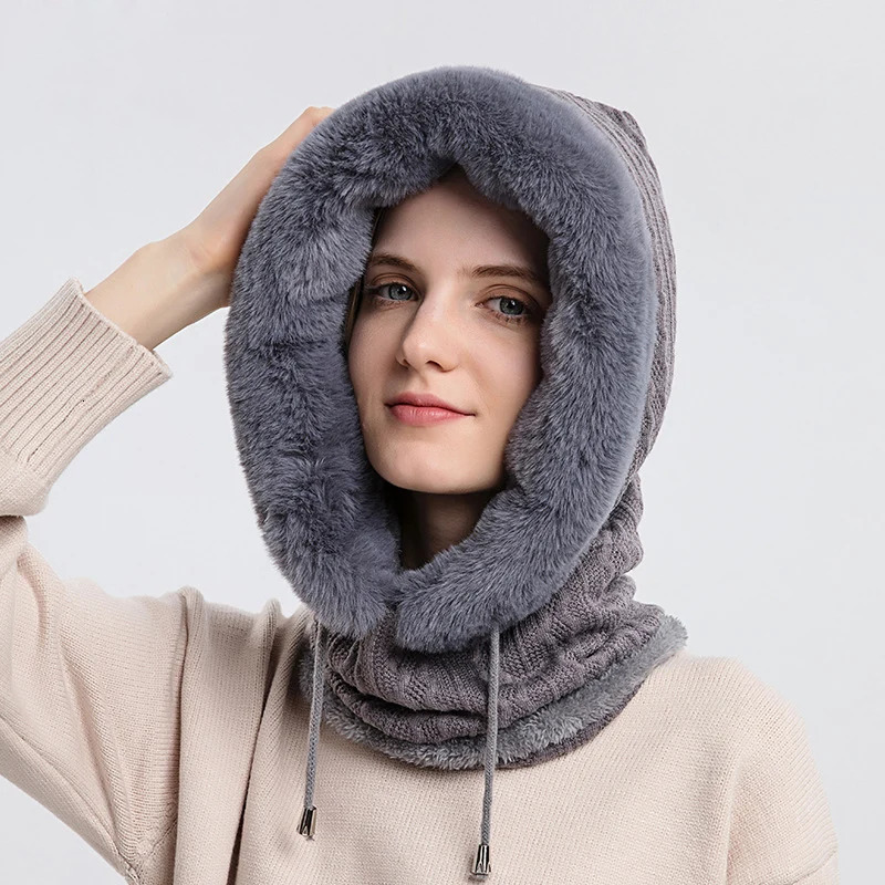 Knitted hats plush warm winter womens knitted ski windproof cute Beanies Korean gifts 241009