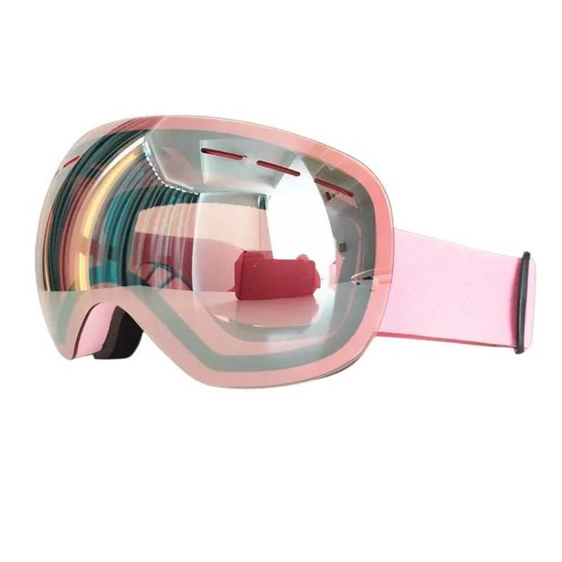 Professional large spherical adult double-layer anti fog skiing goggles womens pink ski goggles anti fog snow sports glasses CL241010