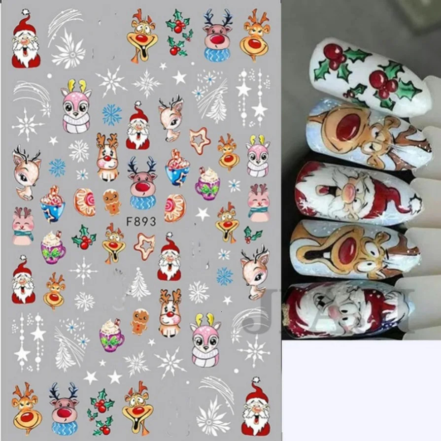 Winter Red Gonk Nail Art Stickers Christmas Series Cartoon Santa Claus Elk Adhesive Slide Snowman Handmade Foil Tip 241008