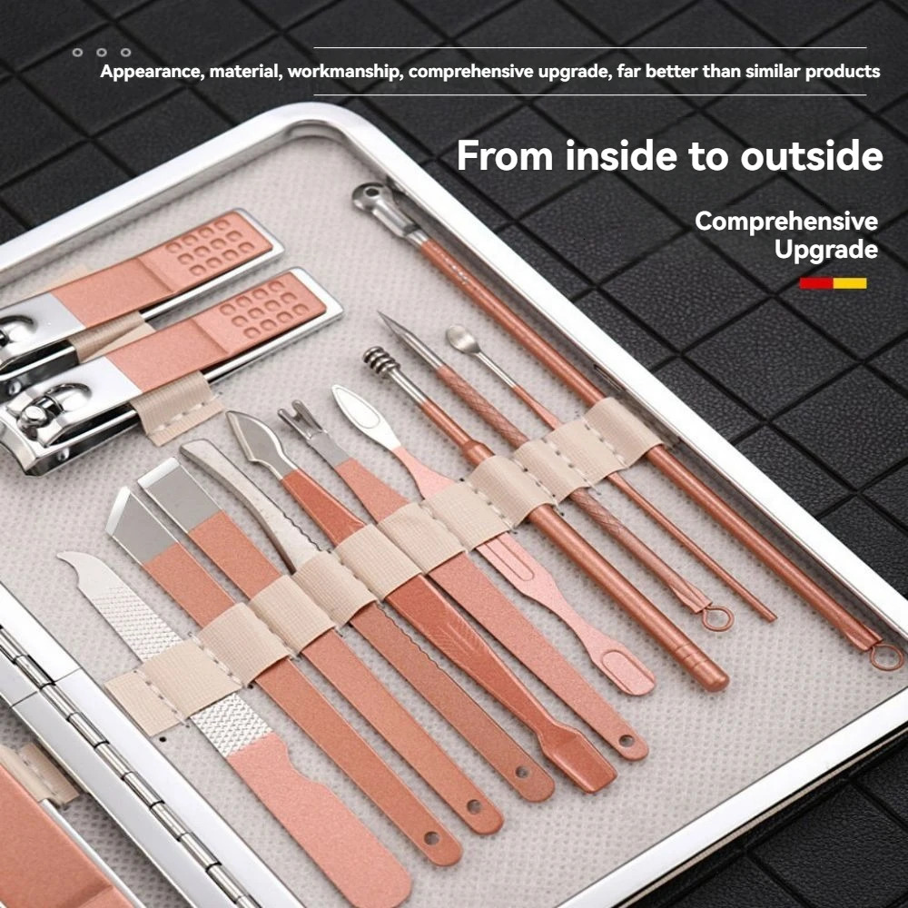 18 piece nail clipper set stainless steel rose gold care kit for convenient storage of foot manipulation tools nail clippers 240927
