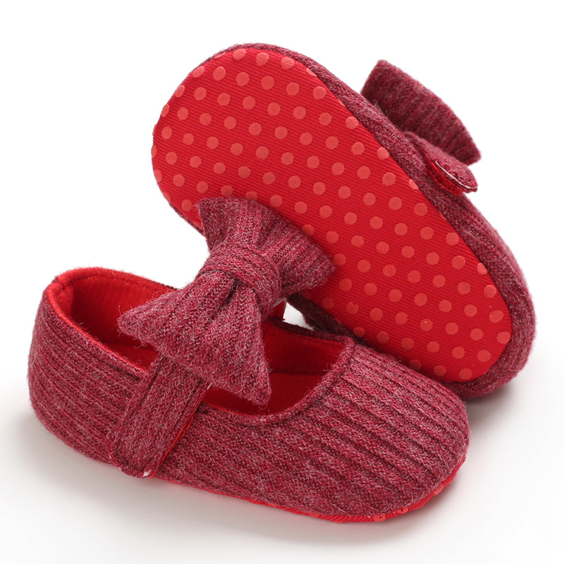 Baby Girl Princess Shoes Toddler Cute Bowknot Solid Color Knitted Non-slip Flat Soft-sole Lovely Butterfly-knot cutefeet Infant First Walkers Shoes 0-