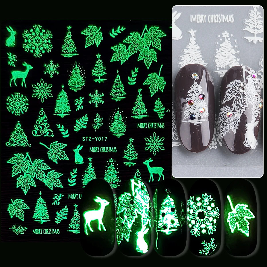 Luminous Christmas Glow 3D Stickers Winter Snowflakes Holiday Year Nail Art Accessories Stickers ZY01-18 241008