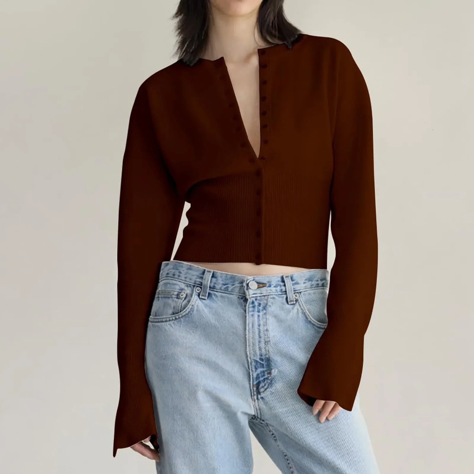 Casual Y2 K button down sweater for womens staff lightweight neck knitted cardigan wool autumn and winter jacket 241007