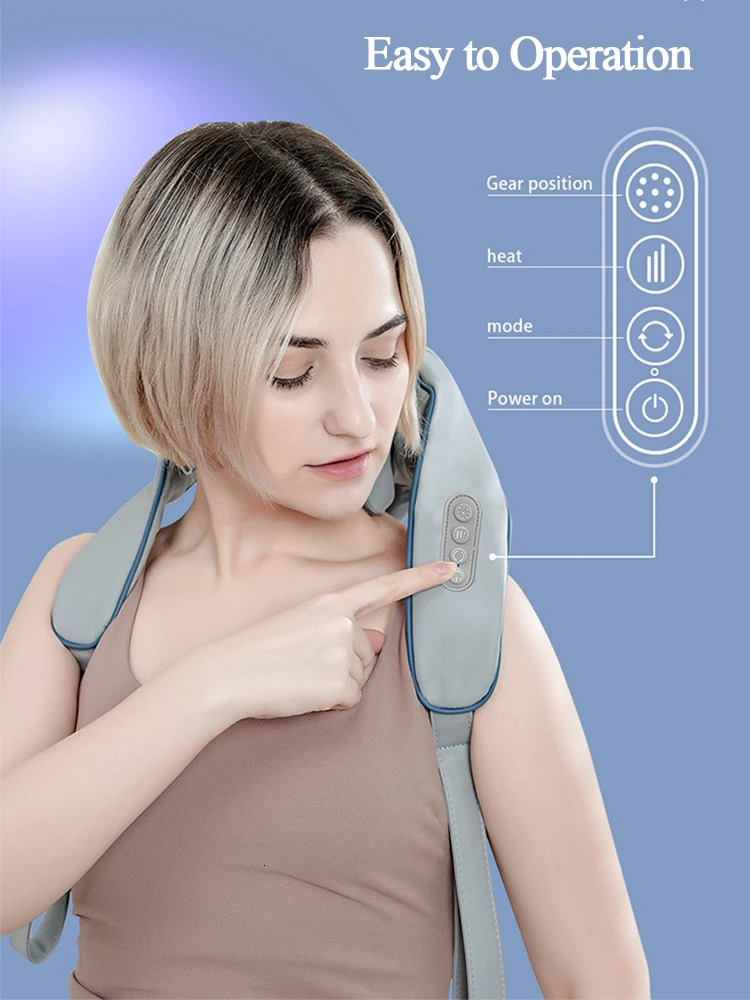 Wireless trapezoidal neck and back massager with 2-mode electric neck and shoulder massager deep muscle tissue kneading and massage shoulder relaxatio