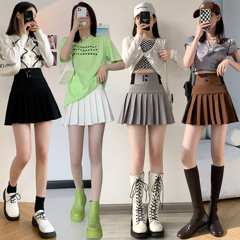 Letter elastic waist pleated spring/summer 2024 new black A-line half body women's anti slip versatile short skirt