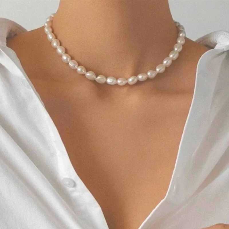 Real 8-9mm Baroque Pearl Necklace Choker Freshwater Pearl Necklace Women Irregular Pearl Necklace Men Pearl JewelryX241009