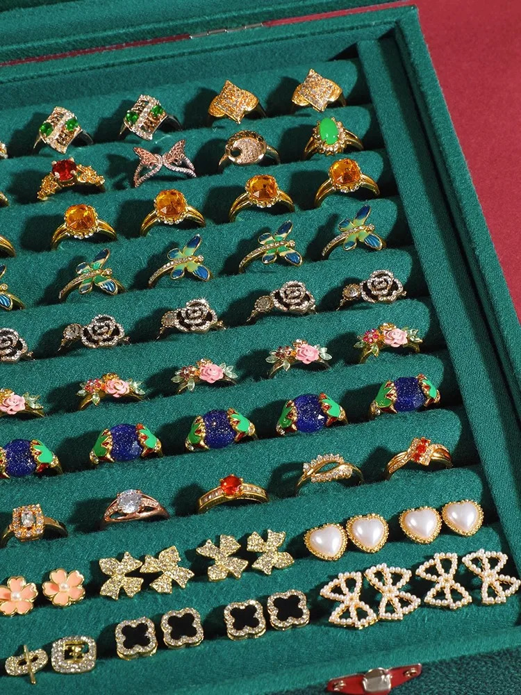 Ring/Earring Manager Tray with Transparent Lid 10 Slot Velvet Drawer Insert into Jewelry Storage Box 240924