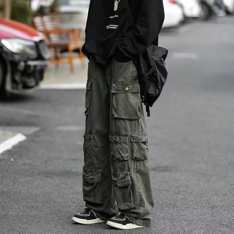 Street fashion multi pocket uniform mens Harajuku style loose casual pants street retro womens relaxed hip-hop Trouser W241009