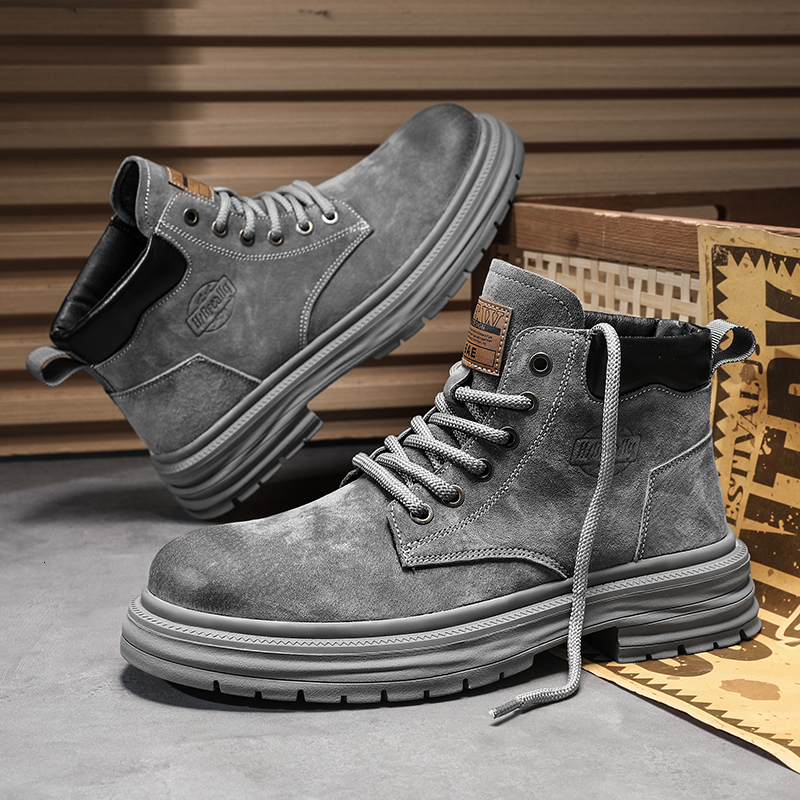 High top Martin boots for men autumn and winter British style can t be kicked off big yellow boots for men genuine leather thick soled workwear leathe