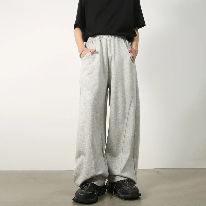 HOUZHOU baggy sweatpants mens wide leg casual pants oversized gray Trouser loose Korean street clothing patch 241010