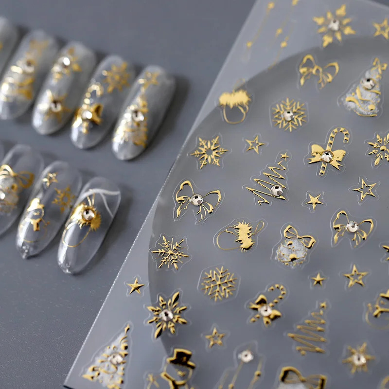 Golden Christmas Nail Stickers Metal Effect Silver Moon Star Adhesive Stickers for Christmas Nail Art Decoration 241008