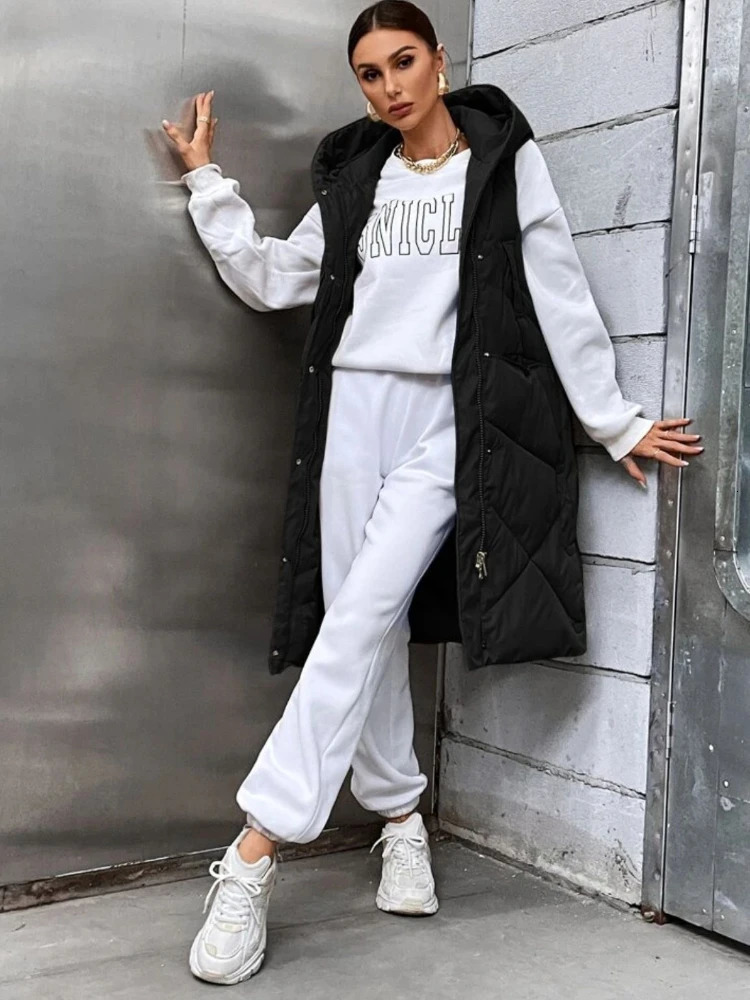 Womens long puff jacket fashionable Korean vest jacket warm and thick autumn and winter long park casual loose jacket unprinted good product 240925