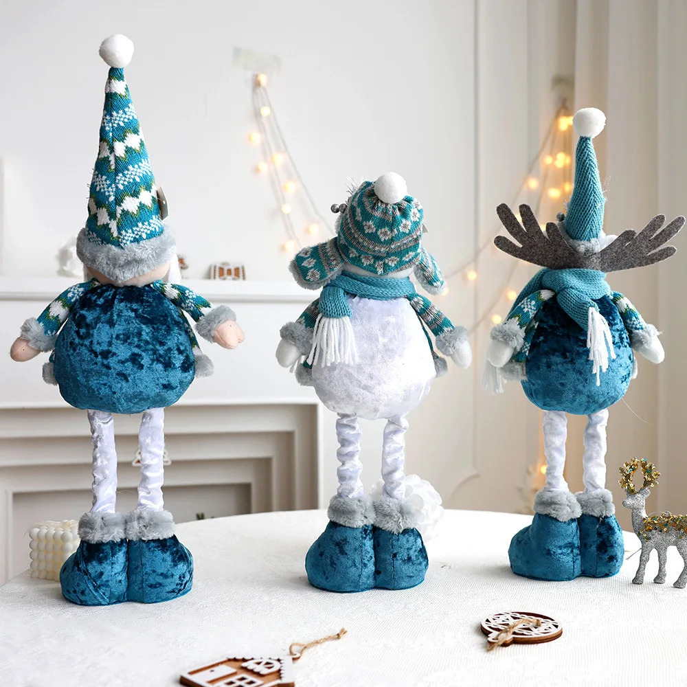Blue Plush Long Leg Santa Claus Snowman Elk Doll Decoration Tree Atmospheric Celebration Christmas Gift 241007