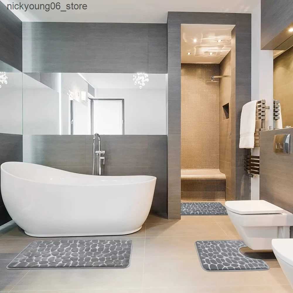 Non-Slip Bath Mats Set of 3 Bathroom Bath Mat Set Soft Non Slip 2PCS Cobblestone Mat Bathroom Rug Absorbent Shower Carpets Toilet Lid Cover Floor L240