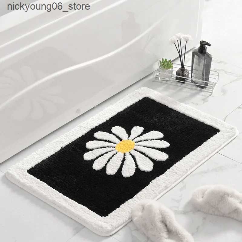 Non-Slip Bath Mats Daisy Flowers Bath Mat Soft Thick Bathroom Kitchen Carpets Set Anti-Slip Doormat Shower Room Toilet Rugs Floor Area Decor Pad L2409