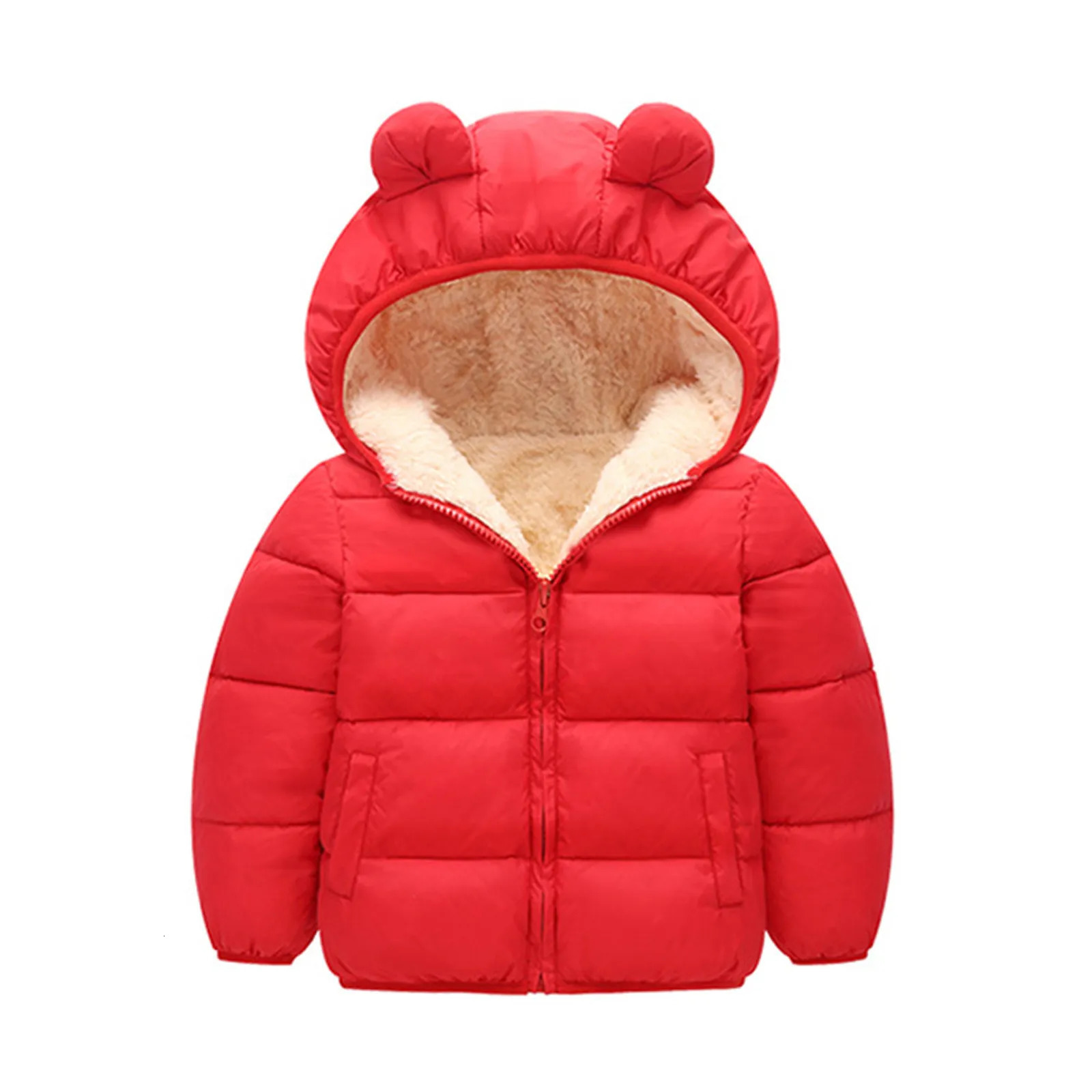 Baby winter coat childrens casual solid cute earmuffs down jacket childrens warm jacket 240927