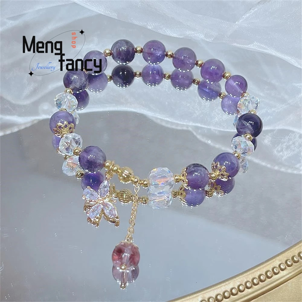 Natural Amethyst Bracelet Female Temperament Butterfly String Fashion Students Girlfriends Hand Exquisite Fashion Jewelry 240925