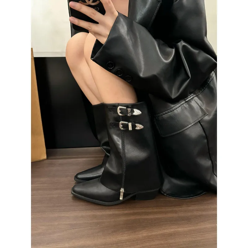Ladies' Pointed Platform Fashion Pants Leg Cowboy Ankle Boots Booties