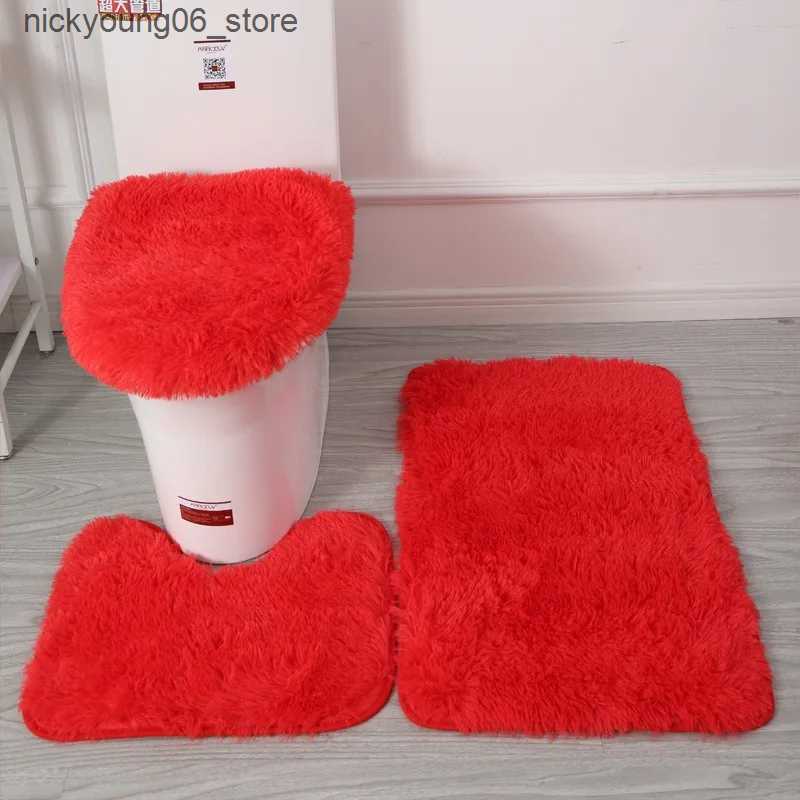 Non-Slip Bath Mats 3pcs/set Solid Color Bathroom Mat Set Fluffy Hairs Bath Carpets Modern Toilet Lid Cover Rugs Kit Rectangle 50*80 50*40 45*50cm L240