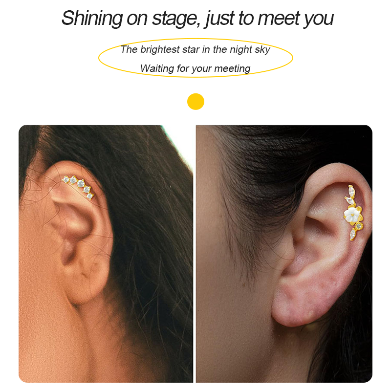 G23 Titanium Cartilage Earrings for Women 16G Pure Titanium Flat Back Stud for Sensitive Ear 14K Gold Cartilage Internally Threaded Conch Helix Pierci