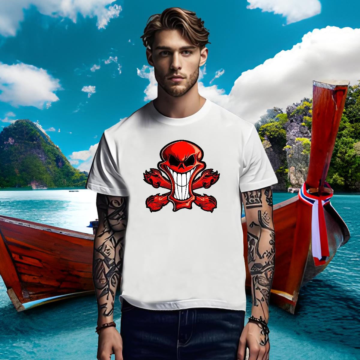 Comfortable Mens T Shirts 230g Pure Cotton skull Spring Summer Anime Round Neck Short Sleeve Men Tees Fashion New Tops Shirt