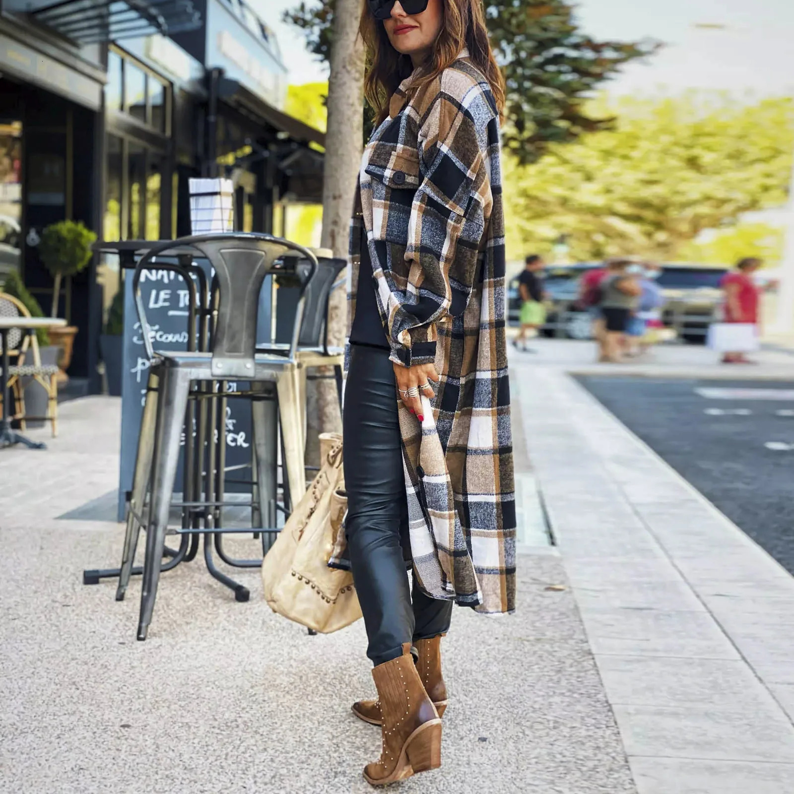 Retro Harajuku plain weave long trench coat Korean full matching womens autumn and winter wool coat long sleeved lapel coat 240927