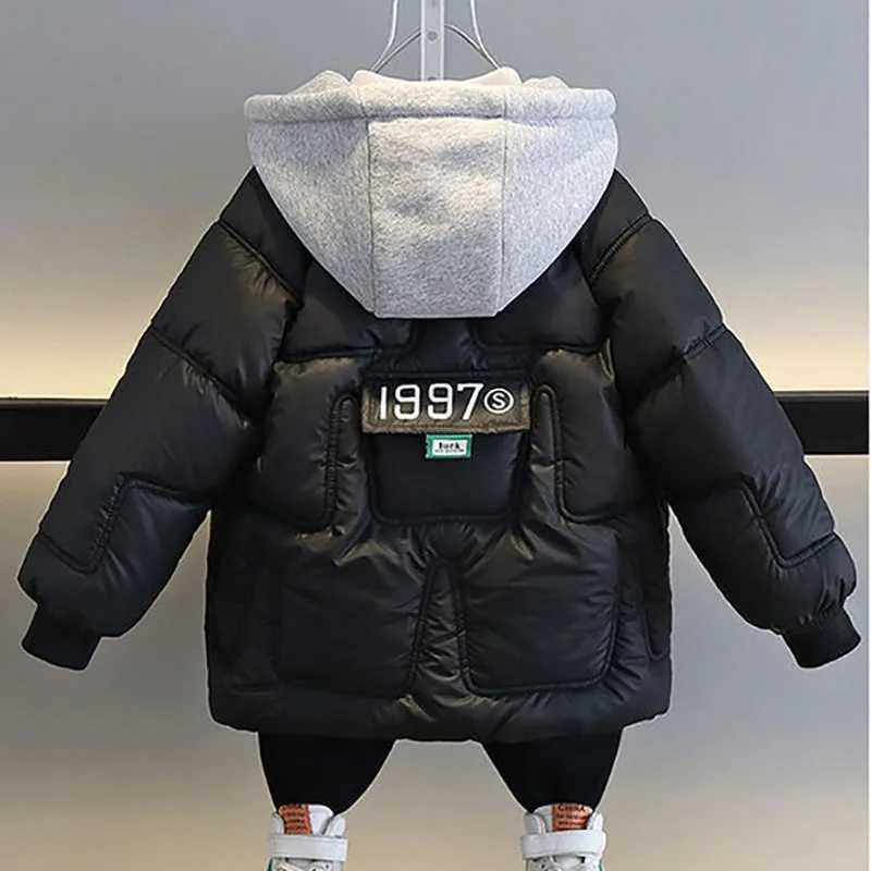 Down Coat Childrens Winter Warm Thick Plus Velvet Jacket Youth Hoodie Parka Boys Clothing Casual 2-14 Years H241010