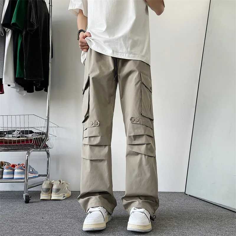 Mens high street workwear parachute track pants mens loose straight casual pants fashionable brand functional sports wide leg pants W241009