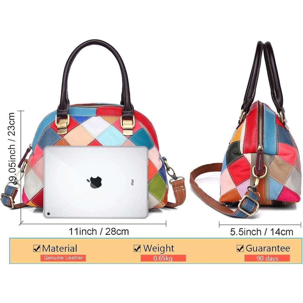 Women Multicolor Shell Genuine Leather Cute Tote Bag Colorful Handbag Purses