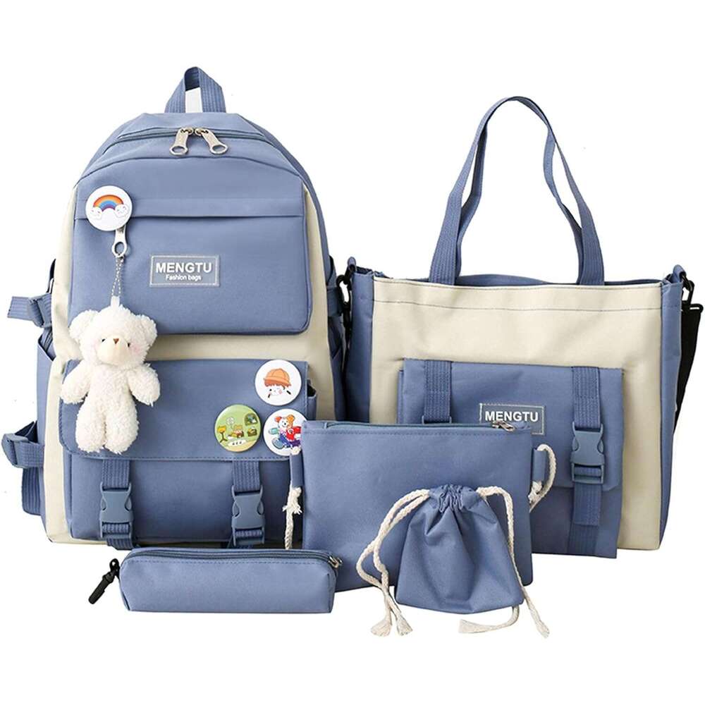 Kawaii Backpack 5Pcs Aesthetic School Bags cute backpack set with Pendant Lunch Bag,Pencil Case,Handbag,Coin Purse