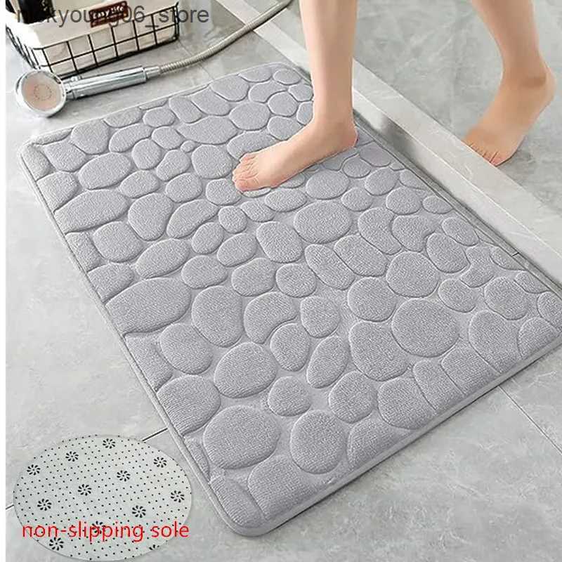 Non-Slip Bath Mats Emed Pebble Bath Rug Memory Foam Absorbent Floor MatIndoor Floor Mat Non-Slip Door Rug Bathroom Accessories L240910
