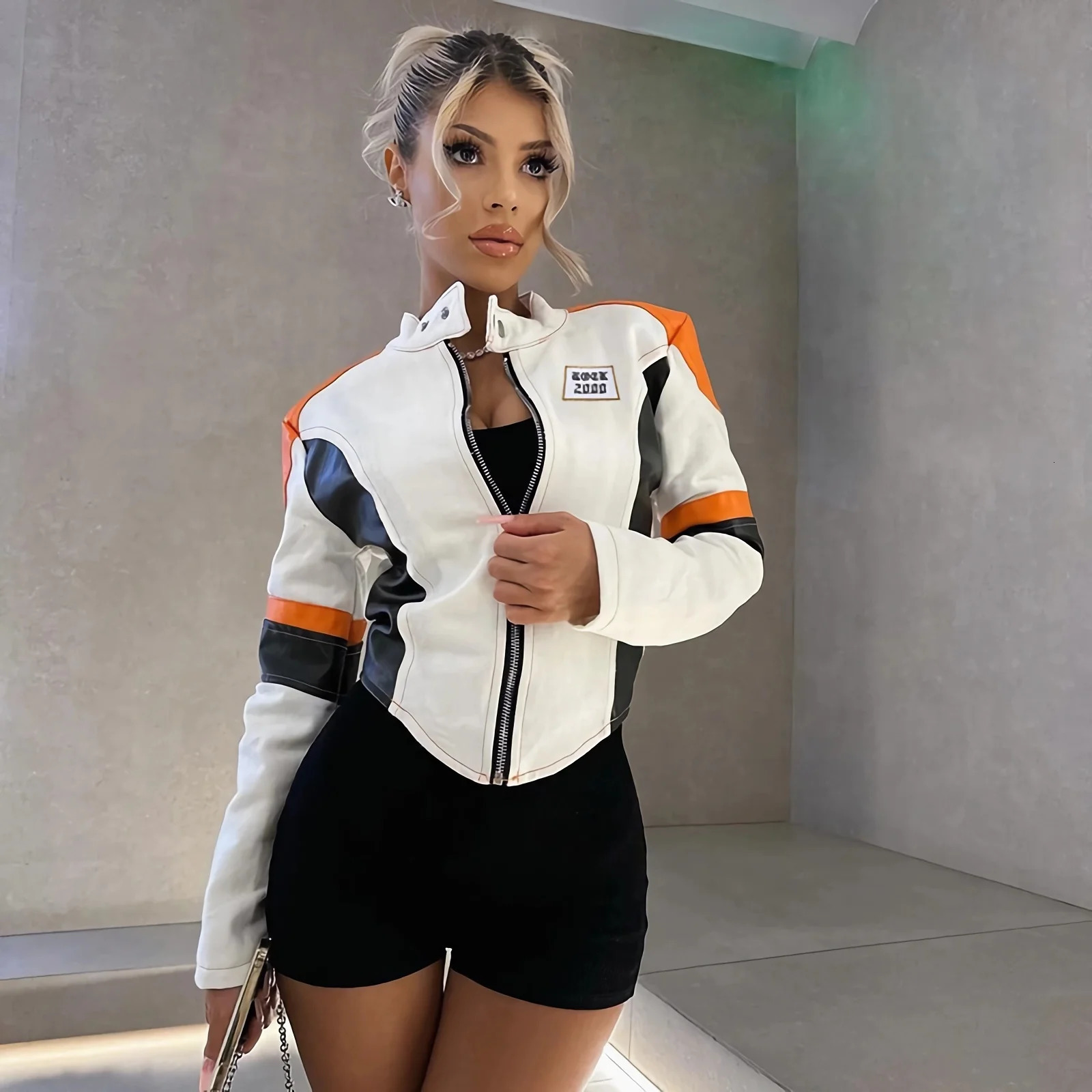 Hipster long sleeved womens letter printed short jacket Versatile Street Style Uniform Trendy Coat baseball jacket 240930