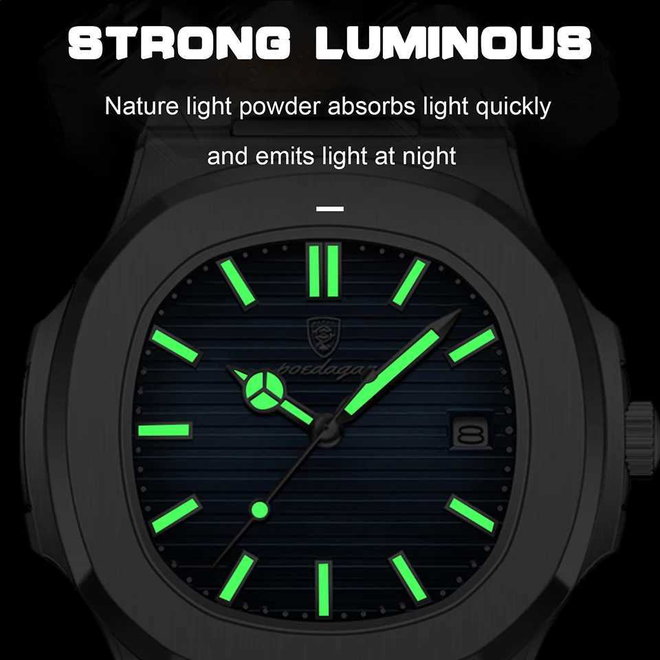 POEDAGAR Luxury Watch Business 30ATM Waterproof Male Clock Luminous Date Stainless Steel Square Quartz Men Watches reloj hombreX250107