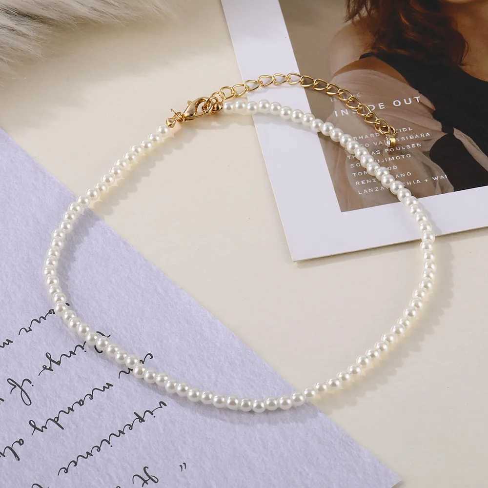 EN Fashion Beaded Choker Pearl Necklace For Women Gold Color Chain Necklace Collar Chokers Chain Bead Necklace Vintage JewelryX241009
