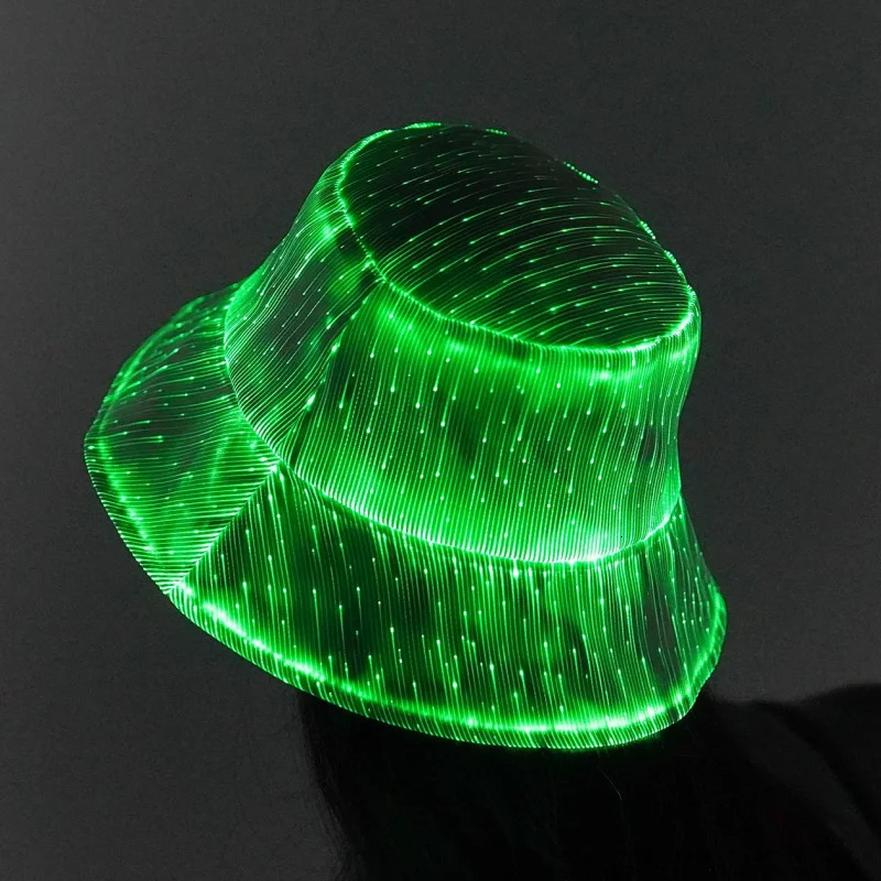 mens and womens fiber optic fabric bucket hat Y2K street color LED intelligent luminous night club 241009