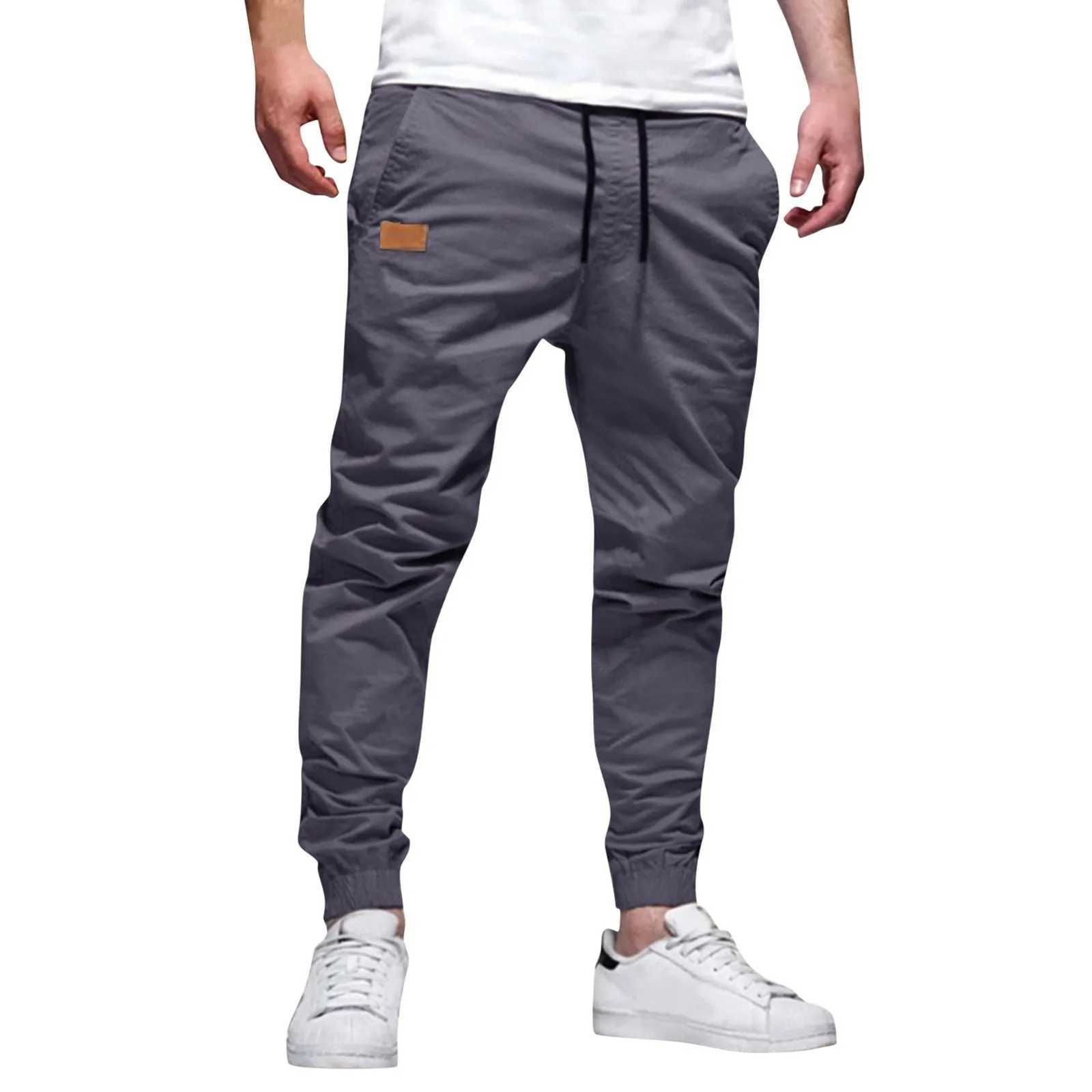 Mens cargo pants runners pockets casual sports pants dragging Chino ankle strap Trouser diagonal track running pants autumn W241009