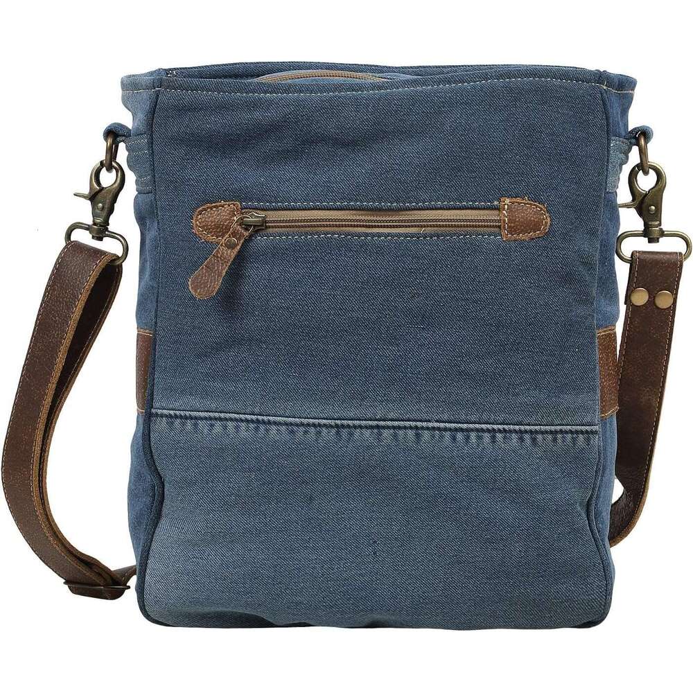1995 Vintage Denim Upcycled Cotton Canvas & Leather Shoulder Bag S-1570