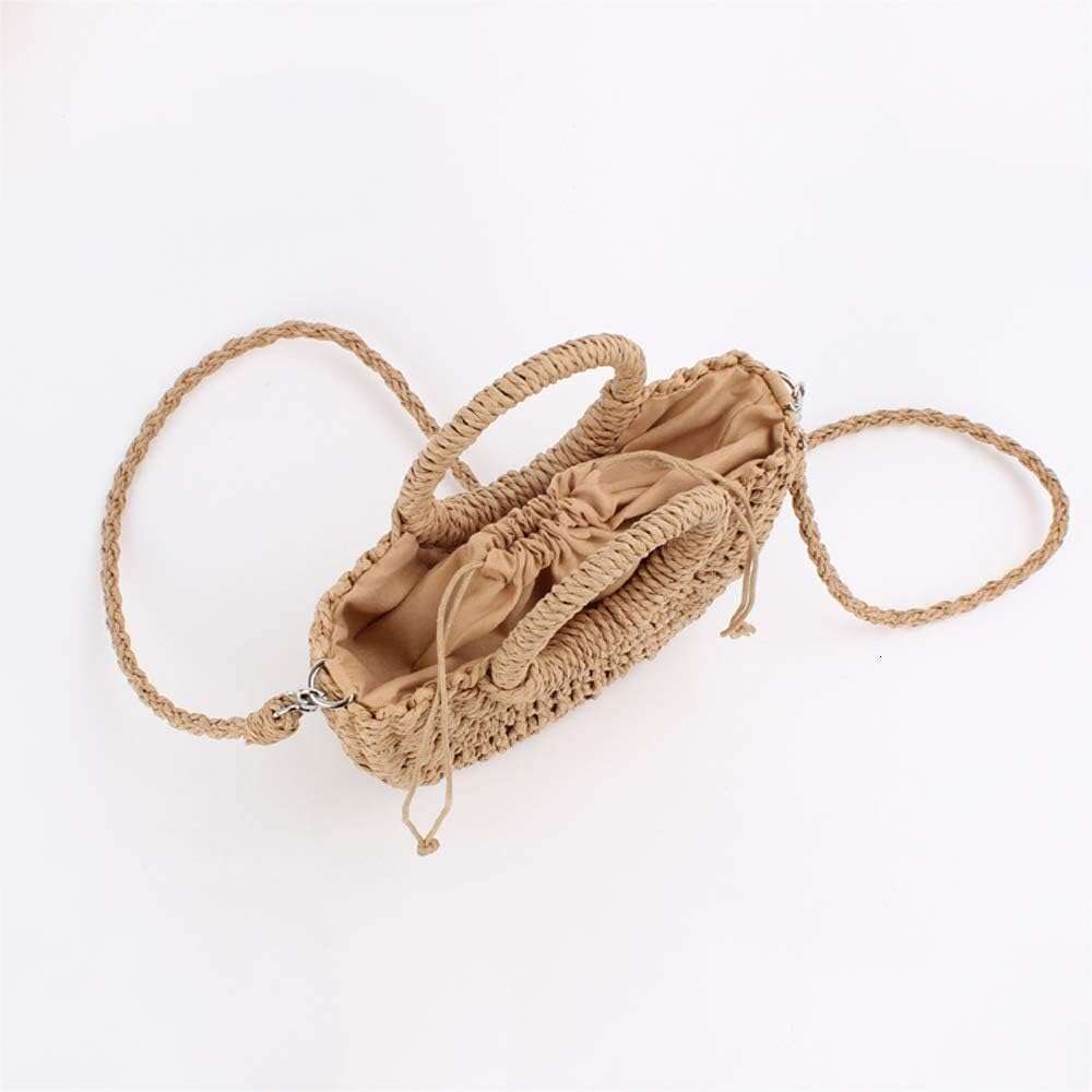 Mini Semi-circle Rattan Straw Bag, Hand-woven Women Summer Retro Tote Shoulder Crossbody Travel Beach Bag