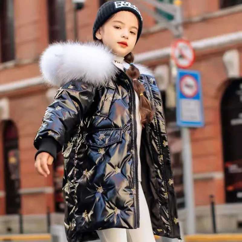 Down Coat 2024 Korean Autumn Winter Girls Parkas Waterproof Shiny Long Jacket Set for 5-14 Year Teenage Girls H241010