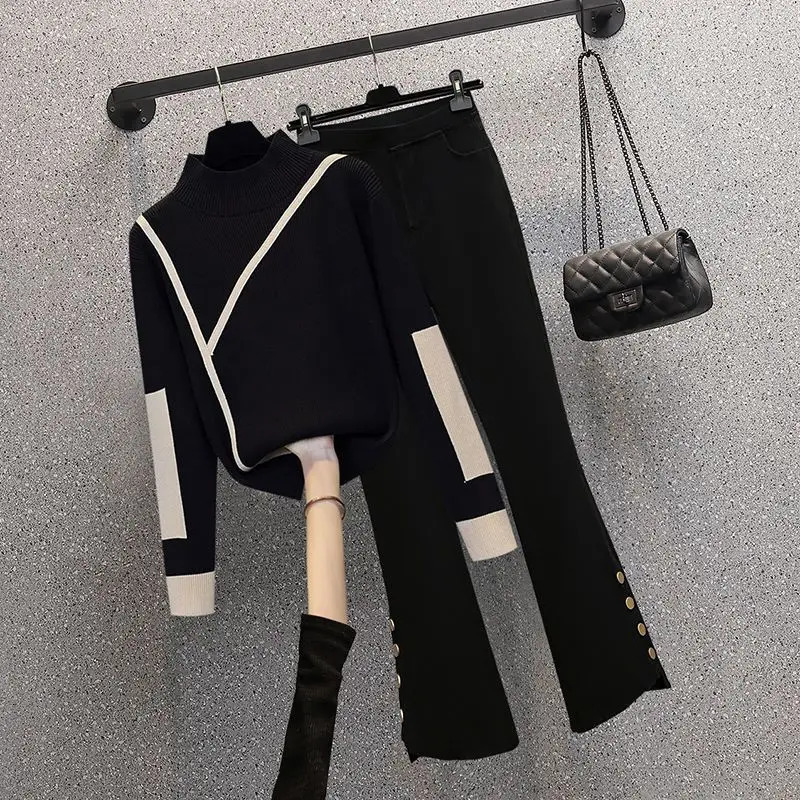 Fashion Womens Clothing Set AutumnWinter Korean Edition n Knitted Casual Pants Two Piece 241008