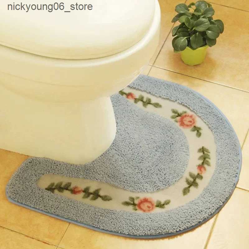 Non-Slip Bath Mats 50Cm Oval Toilet Pad Home Square Bathroom Floor Mat Coral Velvet Carpet Bathroom Rug Toilet Non-slip Bath Mats Absorbent Pads L2409