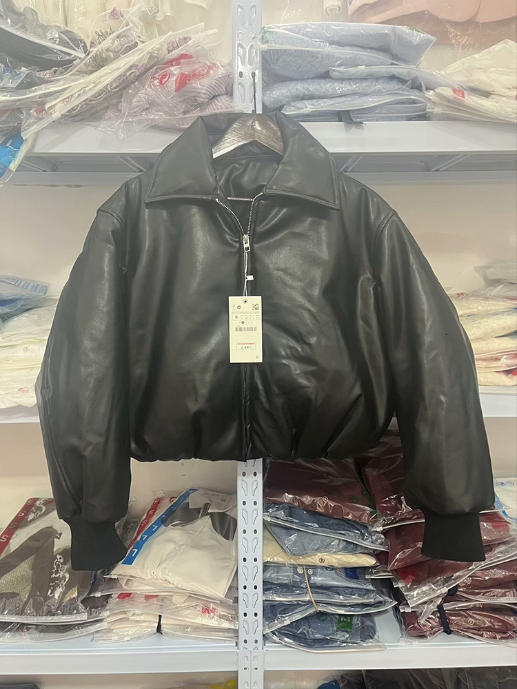 SHENGPALAE Women's Fashion 2024 Autumn Winter New Clothes Solid Color Leather Thicken Warm Female Short Cotton Jacket 5C1437