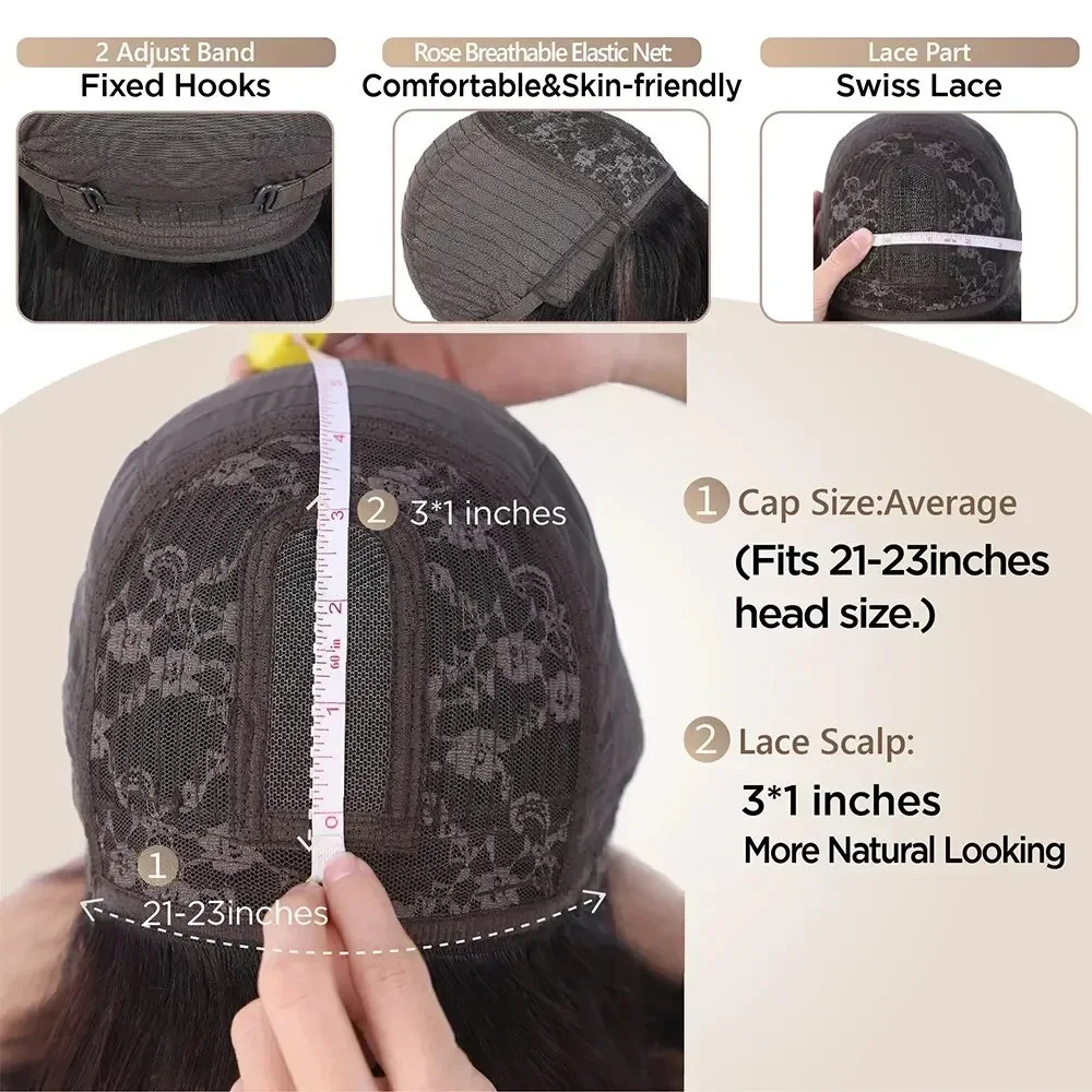 Black womens straight cut wig 3X1 HD lace synthetic laminated wig with bangs natural black straight non adhesive wig 241007