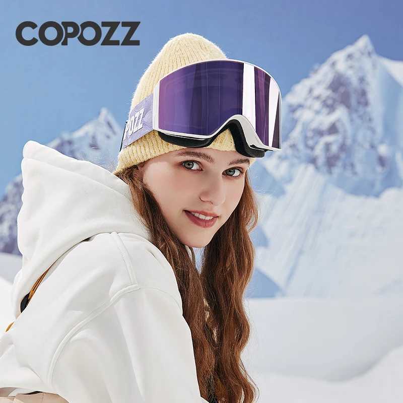 COPOZZ magnetic ski goggles UV400 protective anti fog ski goggles mens quick change lens ski board goggles with two options CL241010
