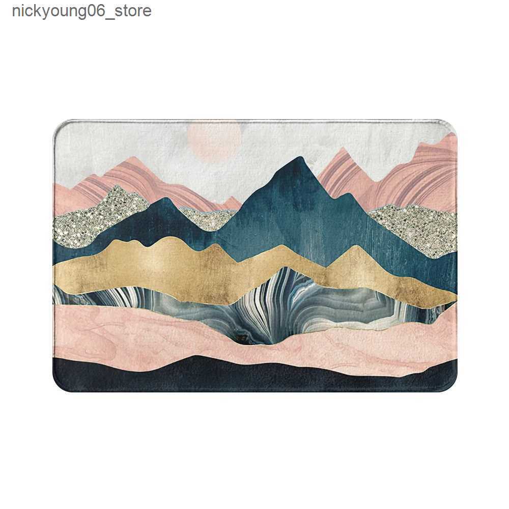 Non-Slip Bath Mats 1PCS Marble Doormat Kitchen Carpet Anti-Slip Nordic Style Colorful Marble Map Rubber Bottom Door Floor Room Dustproof Mats L240910