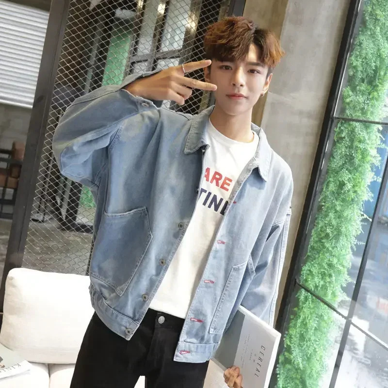 Mens denim jacket black patchwork mens Jean Coats wide sleeves original Korean clothing fabric 241007