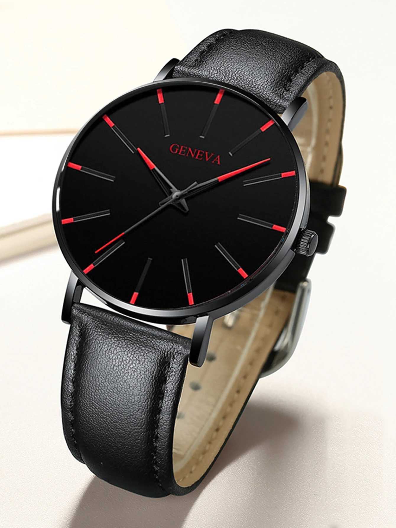 3pcs Set Fashion Mens Watches Luxury Casual Leather Quartz Wristwatch Men Business Sports Wrist Watch Bracelet Necklace SetX241010